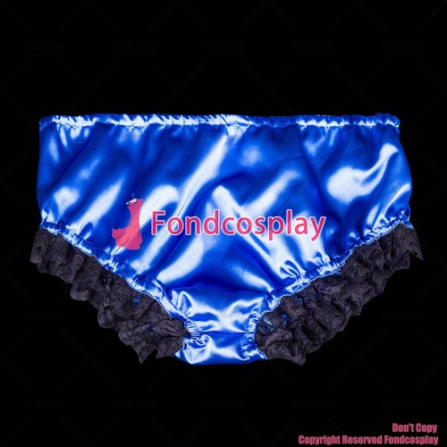 fondcosplay adult sexy cross dressing sissy maid short blue satin black lace Panties CD/TV[G2062]