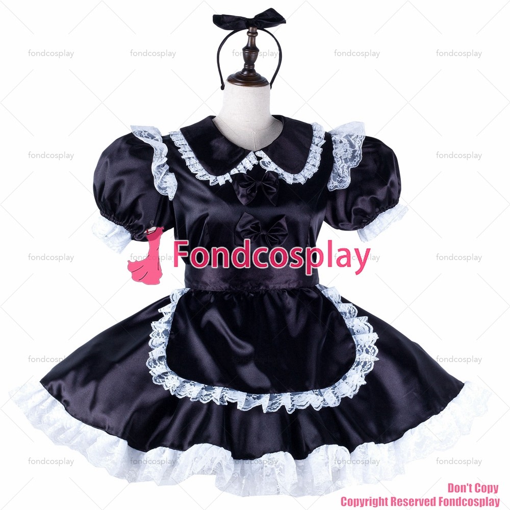 Us 10900 Fondcosplay Adult Sexy Cross Dressing Sissy Maid Short Black Satin Dress Lockable 