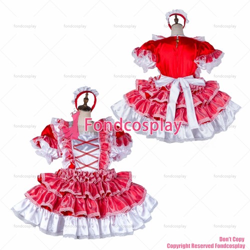 fondcosplay adult sexy cross dressing sissy maid short red satin dress lockable Uniform cosplay costume CD/TV[G2120]