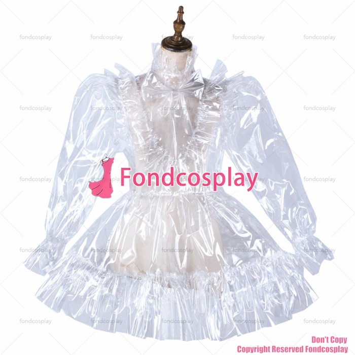 fondcosplay adult sexy cross dressing sissy maid short clear pvc dress lockable Uniform cosplay costume CD/TV[G2179]