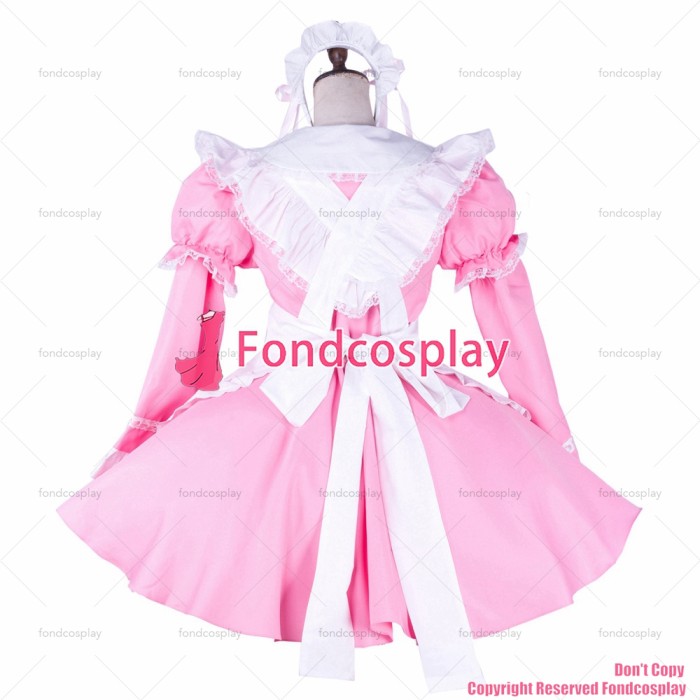 fondcosplay adult sexy cross dressing sissy maid baby pink cotton dress lockable Uniform white apron costume CD/TV[G1746]