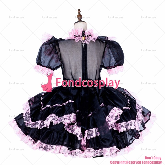 fondcosplay adult sexy cross dressing sissy maid short lockable black Organza dress Uniform cosplay costume CD/TV[G1798]