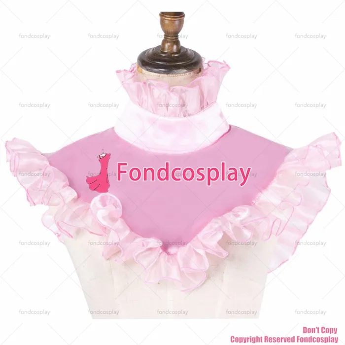 fondcosplay adult sexy cross dressing sissy maid short baby pink satin dress lockable Uniform apron costume CD/TV[G2041]