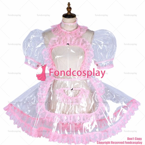 fondcosplay adult sexy cross dressing sissy maid short Clear PVC lockable dress TPU Uniform apron CD/TV[G1800]