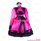 fondcosplay adult sexy cross dressing sissy maid long hot pink satin dress lockable black lace apron Uniform CD/TV[G2050]