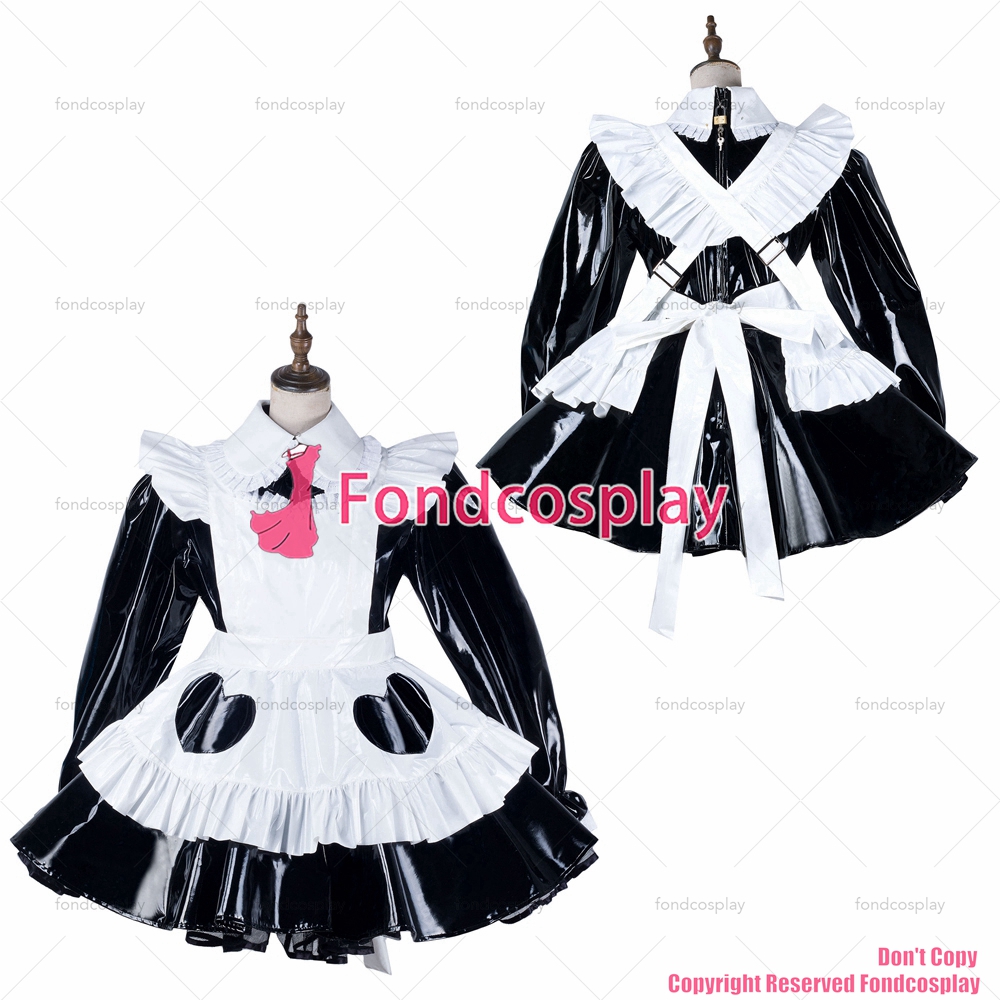 fondcosplay adult sexy cross dressing sissy maid black heavy pvc dress ...