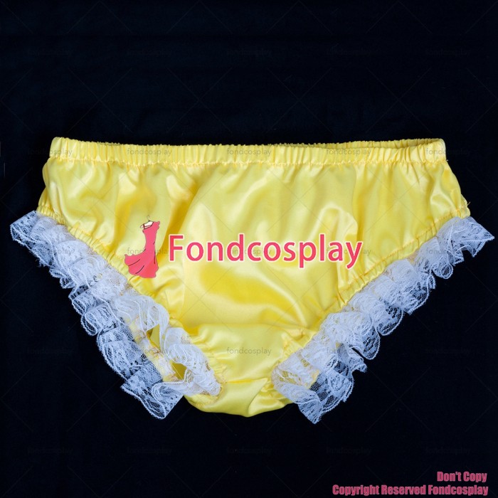fondcosplay adult sexy cross dressing sissy maid baby yellow satin dress lockable Uniform apron costume CD/TV[G2053]