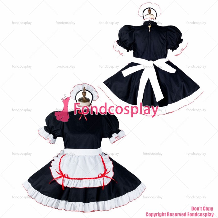 fondcosplay adult sexy cross dressing sissy maid short black cotton dress lockable Uniform cosplay costume CD/TV[G2154]