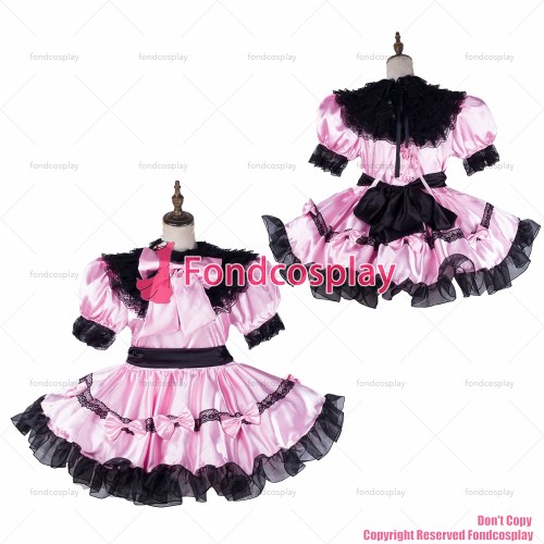 fondcosplay adult sexy cross dressing sissy maid short baby pink satin dress lockable Uniform cosplay costume CD/TV[G2152]