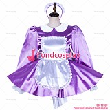 fondcosplay cross dressing sissy maid short Lilac satin dress lockable Uniform white apron Peter Pan collar CD/TV[G2036]