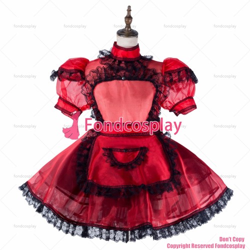fondcosplay adult sexy cross dressing sissy maid short red organza dress lockable Uniform cosplay costume CD/TV[G2177]