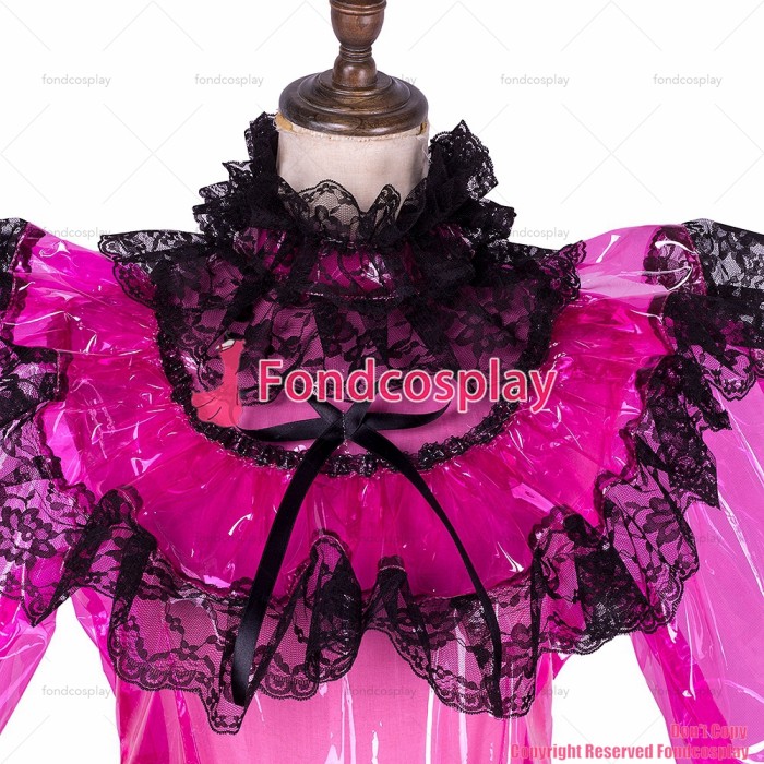 fondcosplay adult sexy cross dressing sissy maid short hot pink Clear PVC lockable dress TPU Uniform CD/TV[G1764]