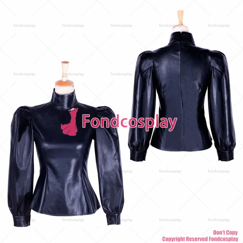 fondcosplay adult sexy cross dressing sissy maid short fetish gothic faux black leather blouse Shirt Cosplay CD/TV [G1759]