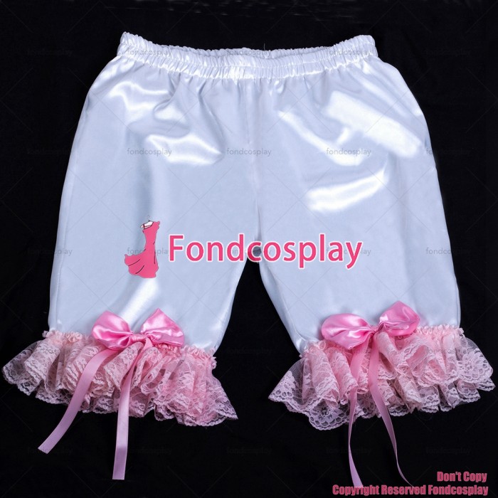 fondcosplay adult sexy cross dressing sissy maid short white satin shirt bloomers panties dress CD/TV[G2055]