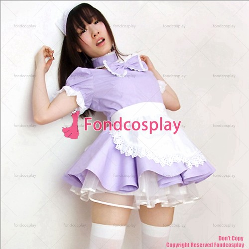 fondcosplay adult sexy cross dressing sissy maid lilac cotton dress lockable Uniform white apron costume CD/TV[G2223]