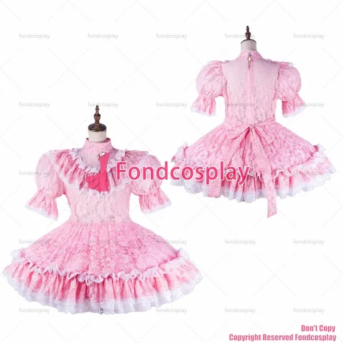 fondcosplay adult sexy cross dressing sissy maid baby pink lace organza dress lockable Uniform costume CD/TV[G2190]