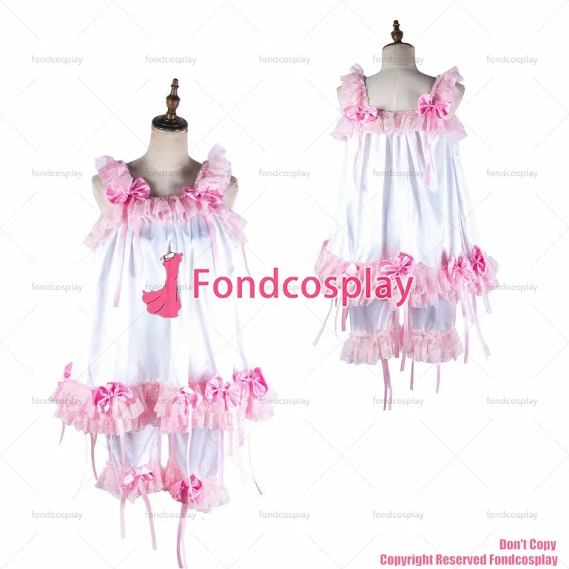 fondcosplay adult sexy cross dressing sissy maid short white satin shirt bloomers panties dress CD/TV[G2055]