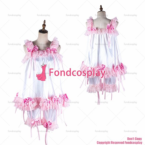 fondcosplay adult sexy cross dressing sissy maid short white satin shirt bloomers panties dress CD/TV[G2055]