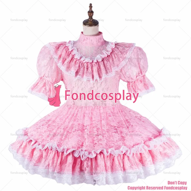 fondcosplay adult sexy cross dressing sissy maid baby pink lace organza dress lockable Uniform costume CD/TV[G2190]