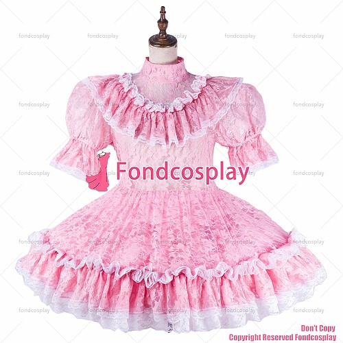 fondcosplay adult sexy cross dressing sissy maid baby pink lace organza dress lockable Uniform costume CD/TV[G2190]