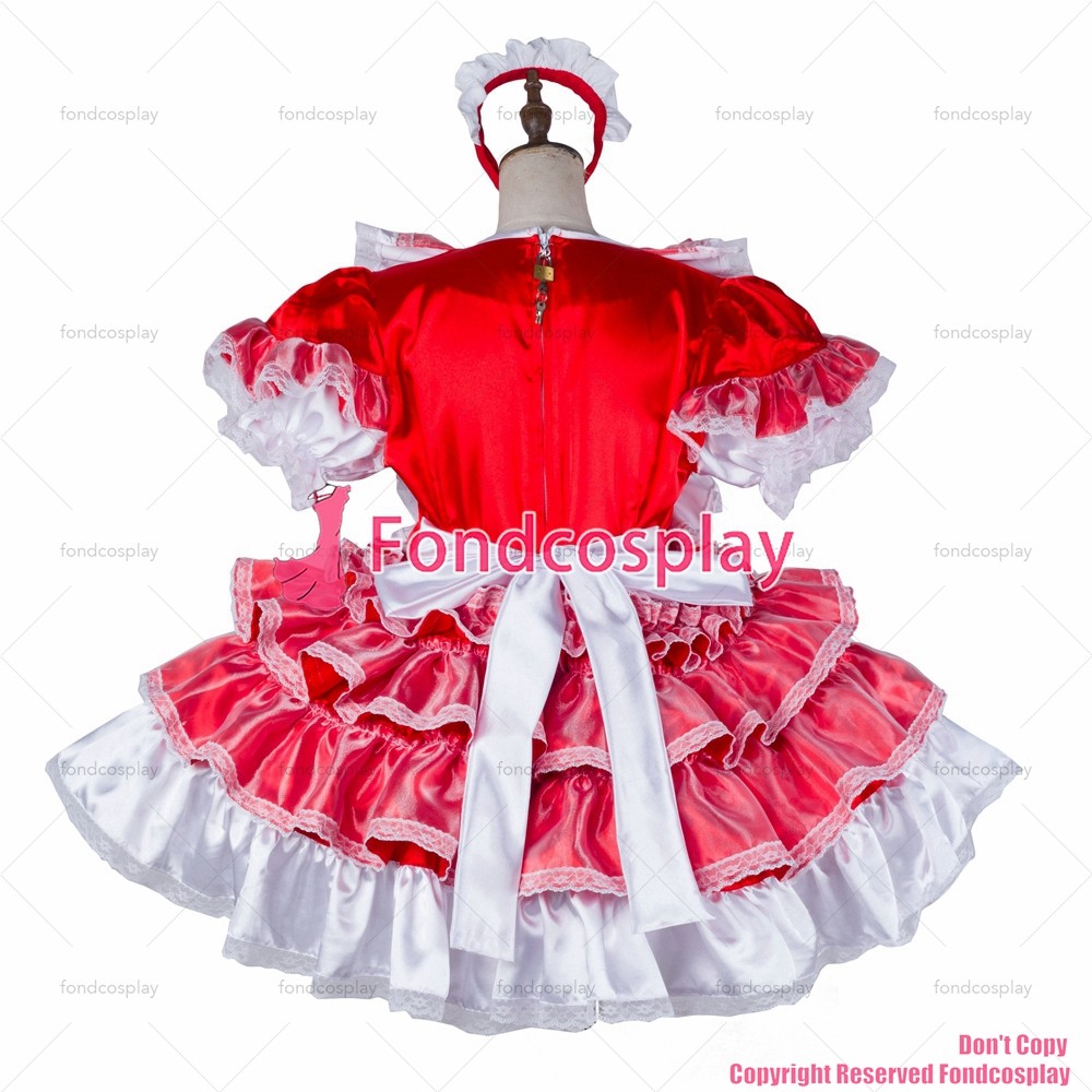 Us 10900 Fondcosplay Adult Sexy Cross Dressing Sissy Maid Short Red Satin Dress Lockable 