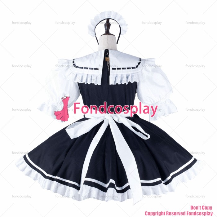 fondcosplay adult sexy cross dressing sissy maid black cotton dress lockable Uniform white apron costume CD/TV[G2214]