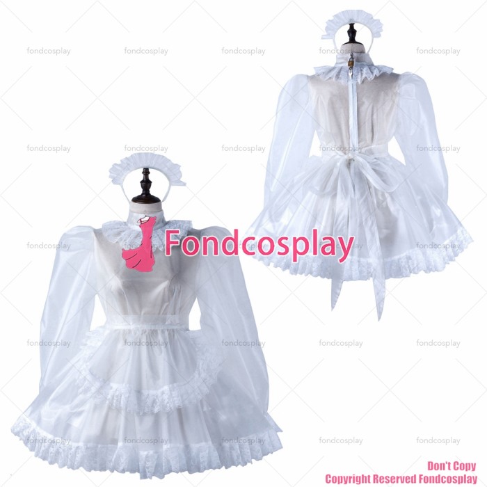 fondcosplay adult sexy cross dressing sissy maid short clear pvc dress lockable Uniform apron costume CD/TV[G2212]