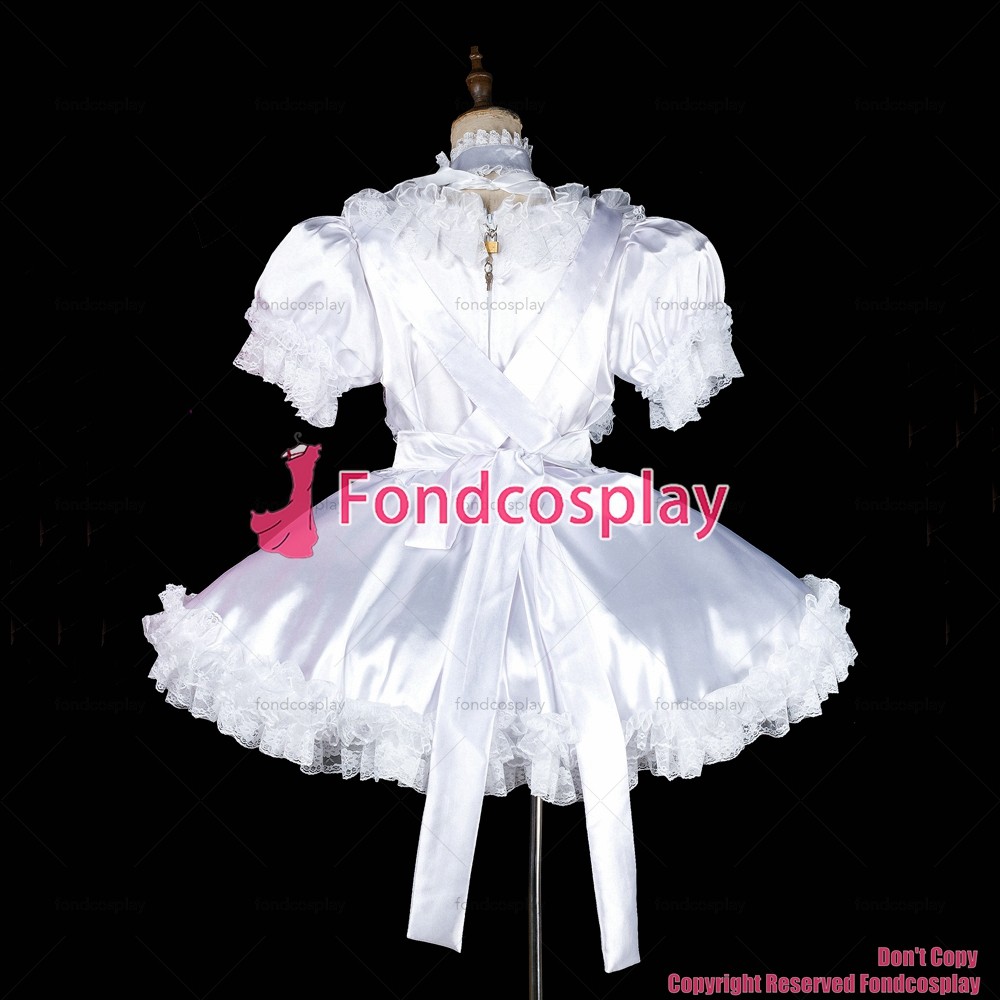 Us 10900 Fondcosplay Adult Sexy Cross Dressing Sissy Maid Short Lockable White Satin Uniform 