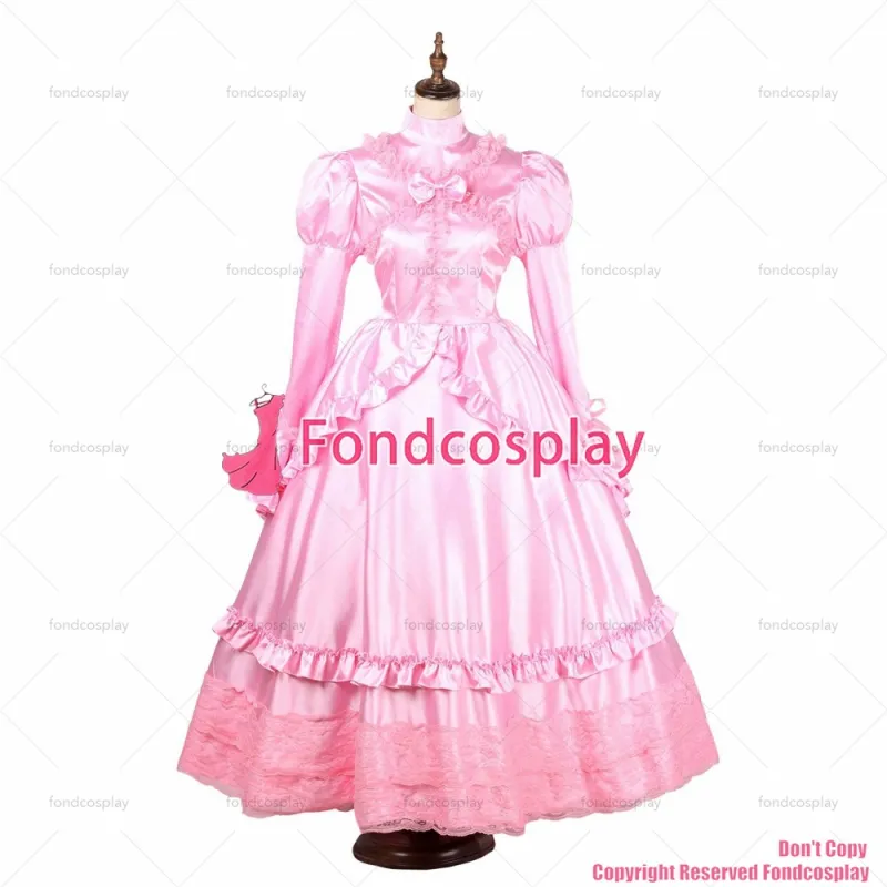 fondcosplay adult sexy cross dressing sissy maid long Gothic lolita baby pink Satin dress cosplay costume CD/TV [G1783]