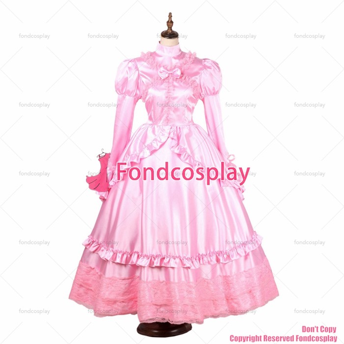 fondcosplay adult sexy cross dressing sissy maid long Gothic lolita baby pink Satin dress cosplay costume CD/TV [G1783]