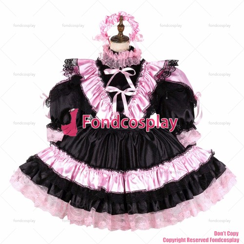 fondcosplay adult sexy cross dressing sissy maid short black satin dress lockable Uniform cosplay costume CD/TV[G2134]