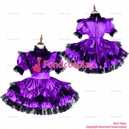 fondcosplay adult sexy cross dressing sissy maid short lockable Purple satin dress Uniform cosplay costume CD/TV[G1795]