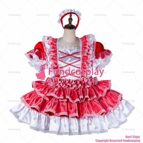 fondcosplay adult sexy cross dressing sissy maid short red satin dress lockable Uniform cosplay costume CD/TV[G2120]