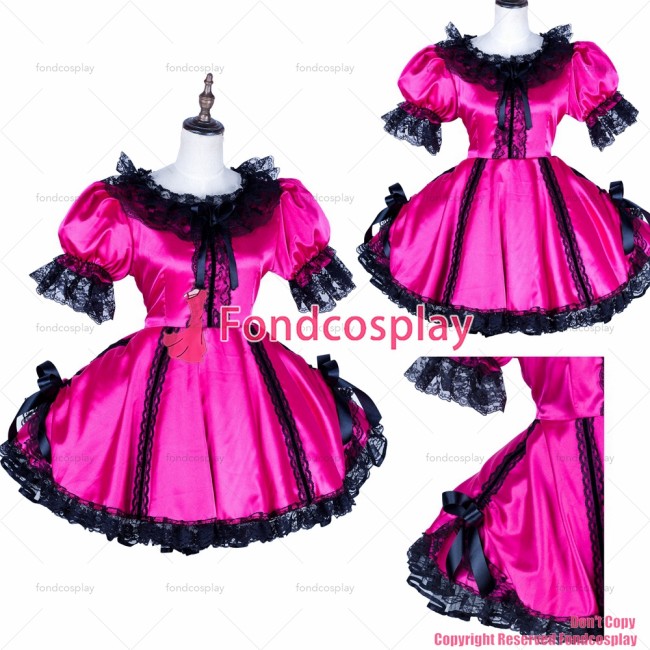 fondcosplay adult sexy cross dressing sissy maid short lolita punk gothic hot pink satin dress cosplay CD/TV[G1767]