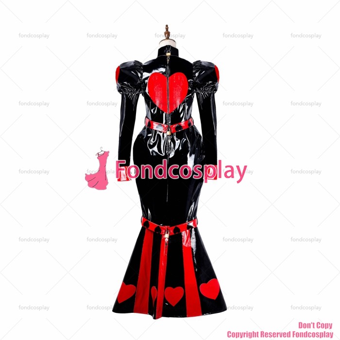 fondcosplay adult sexy cross dressing sissy maid long black heavy pvc dress lockable Uniform Heart Fish tail CD/TV[G2178]