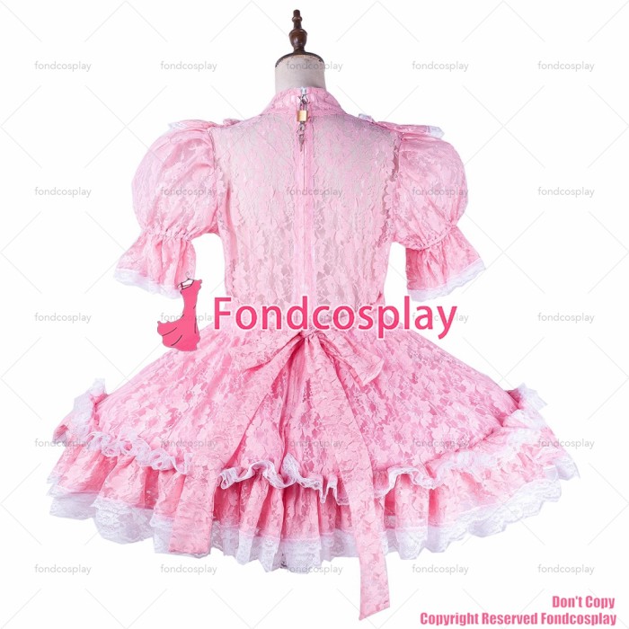 fondcosplay adult sexy cross dressing sissy maid baby pink lace organza dress lockable Uniform costume CD/TV[G2190]