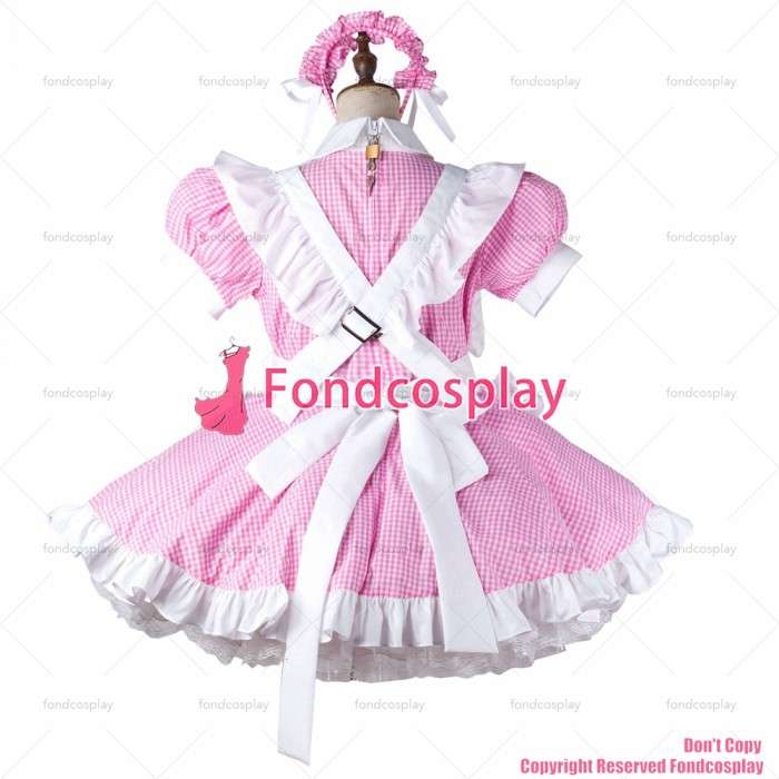 fondcosplay adult sexy cross dressing sissy maid baby pink cotton dress lockable Uniform white apron costume CD/TV[G2207]