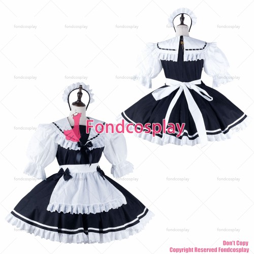 fondcosplay adult sexy cross dressing sissy maid black cotton dress lockable Uniform white apron costume CD/TV[G2214]