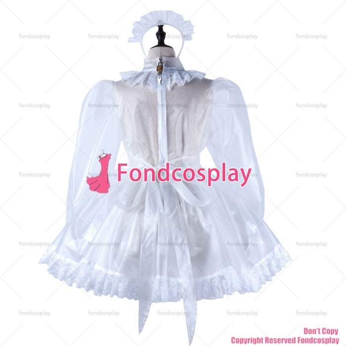 fondcosplay adult sexy cross dressing sissy maid short clear pvc dress lockable Uniform apron costume CD/TV[G2212]