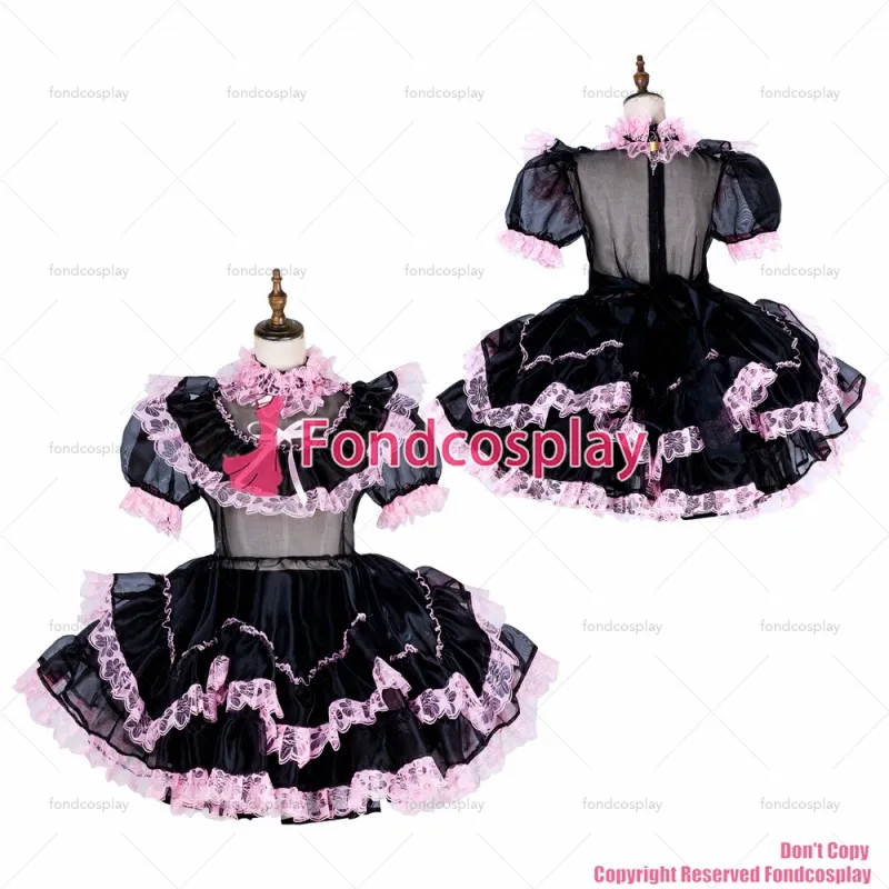 fondcosplay adult sexy cross dressing sissy maid short lockable black Organza dress Uniform cosplay costume CD/TV[G1798]