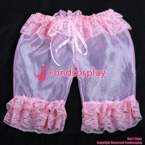 fondcosplay adult sexy cross dressing sissy maid short baby pink organza bloomers panties CD/TV[G2059]