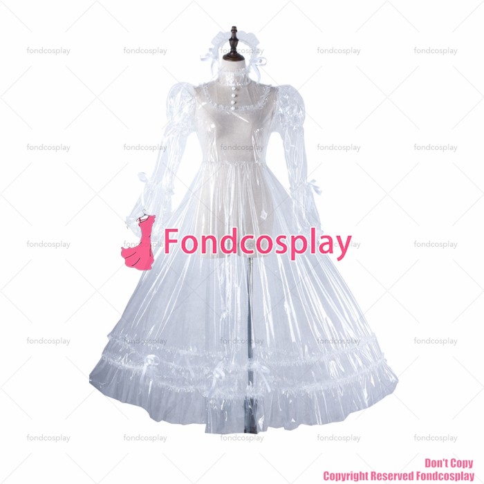 fondcosplay adult sexy cross dressing sissy maid long clear pvc dress lockable Uniform cosplay costume CD/TV[G2210]