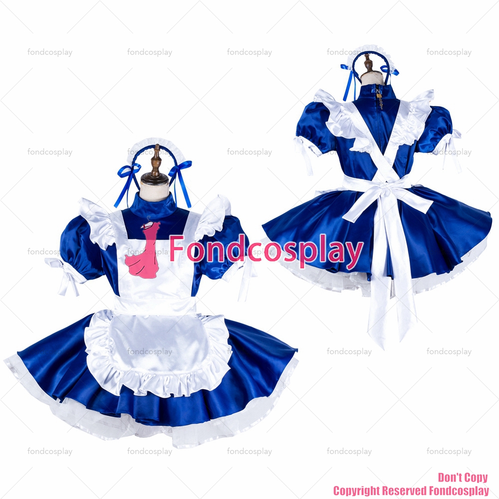 Fondcosplay Adult Sexy Cross Dressing Sissy Maid Short Blue Satin Dress