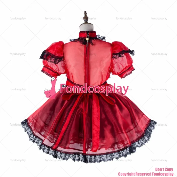 fondcosplay adult sexy cross dressing sissy maid short red organza dress lockable Uniform cosplay costume CD/TV[G2177]