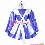 fondcosplay adult sexy cross dressing sissy maid blue pvc dress lockable Uniform white apron costume CD/TV[G2049]