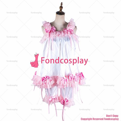 fondcosplay adult sexy cross dressing sissy maid short white satin shirt bloomers panties dress CD/TV[G2055]