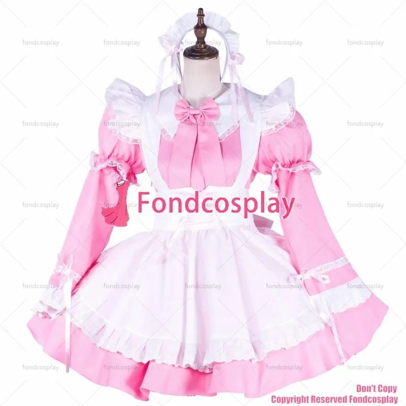 fondcosplay adult sexy cross dressing sissy maid baby pink cotton dress lockable Uniform white apron costume CD/TV[G1746]