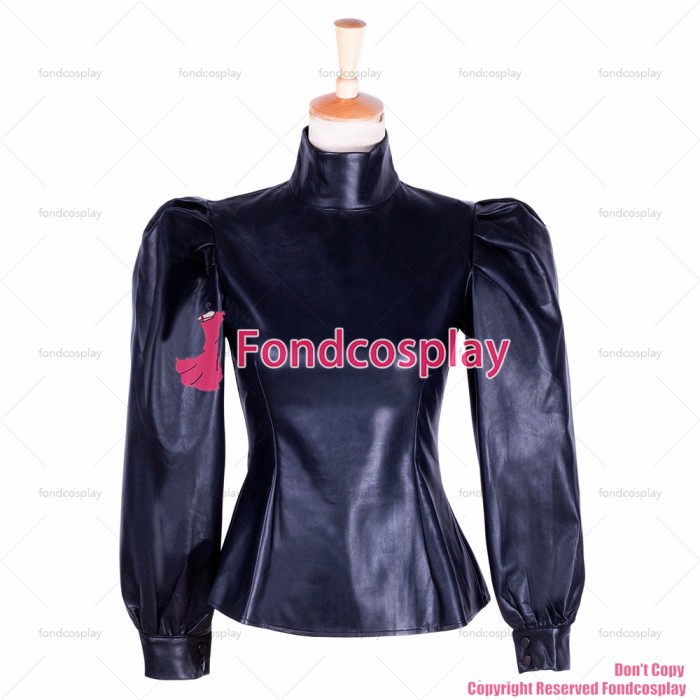 fondcosplay adult sexy cross dressing sissy maid short fetish gothic faux black leather blouse Shirt Cosplay CD/TV [G1759]