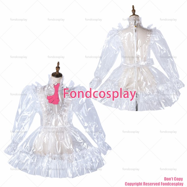 fondcosplay adult sexy cross dressing sissy maid short clear pvc dress lockable Uniform cosplay costume CD/TV[G2179]