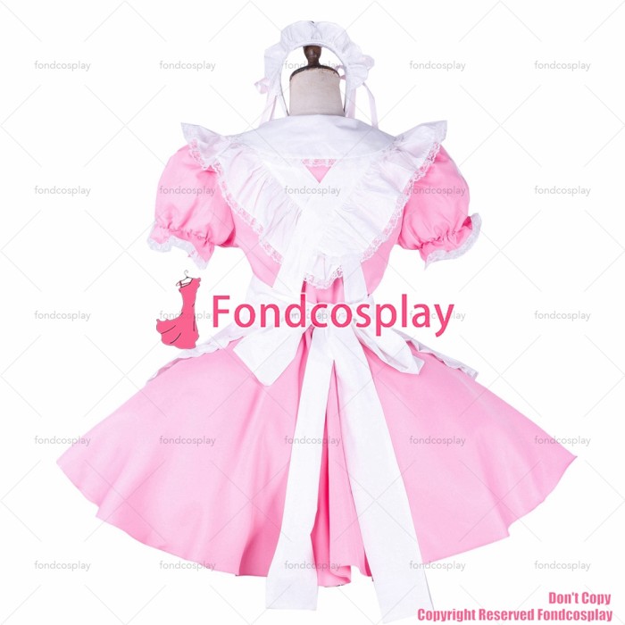fondcosplay adult sexy cross dressing sissy maid baby pink cotton dress lockable Uniform white apron costume CD/TV[G1747]